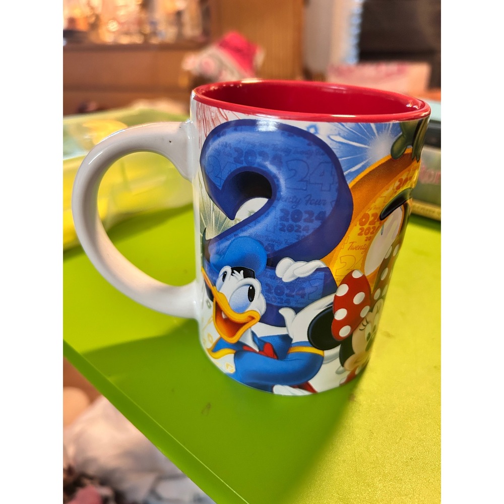 Disney 2024 Mickey Mouse & Friends‎ Coffee Mug Jerry Leigh Red Interior Ceramic